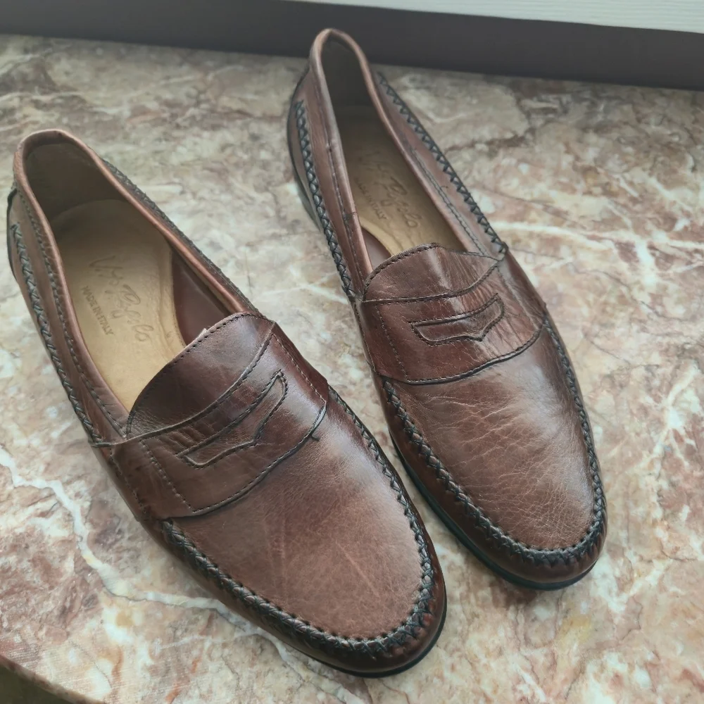 Vito Rufolo Men Penny Loafers, Dark Tan (Made in Italy) SZ: 8 M